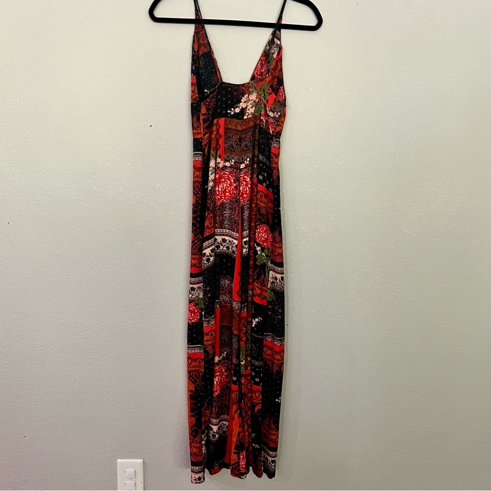 Free People Red & Black Patchwork Print Wide-Leg Jumpsuit - Picture 4 of 10